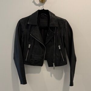 AllSaints Black Cropped Leather Jacket